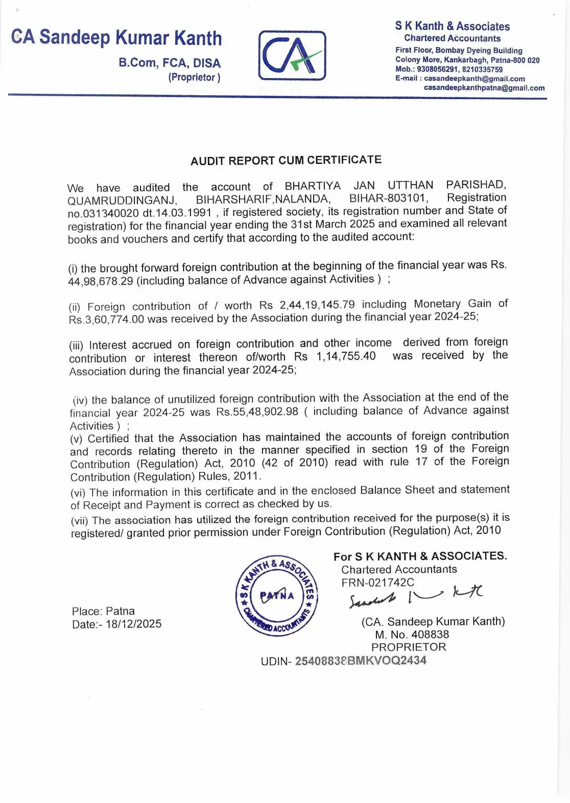 FCRA Audit 2024-25